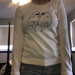 Cotton and wool sweater with otter stitch